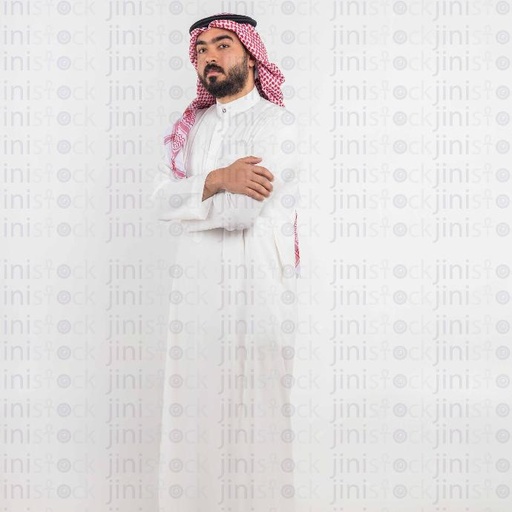 khaliji man with hands crossed stock image with high quality