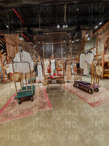 Fashion display on vintage shopping carts