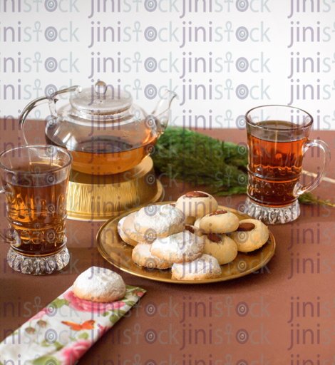 Eid kahk with tea-stock image