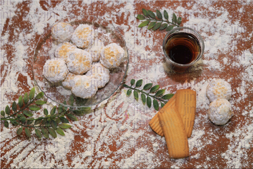 Kahk and homemade biscuits, top view - stock image