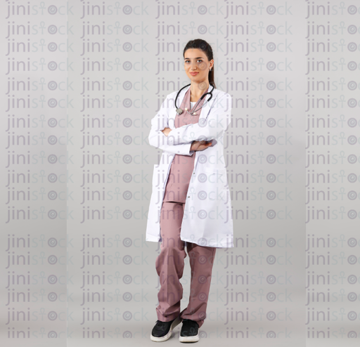 female doctor with white coat isolated background stock image