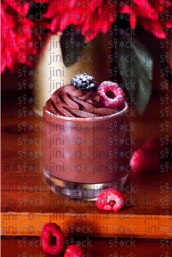 Chocolate pudding with rasberry  isolated - stock image