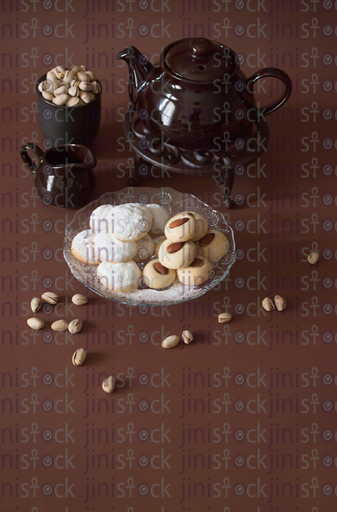 Kahk and biscuits and tea pod -stock image