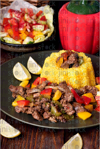 meat and rice - stock image